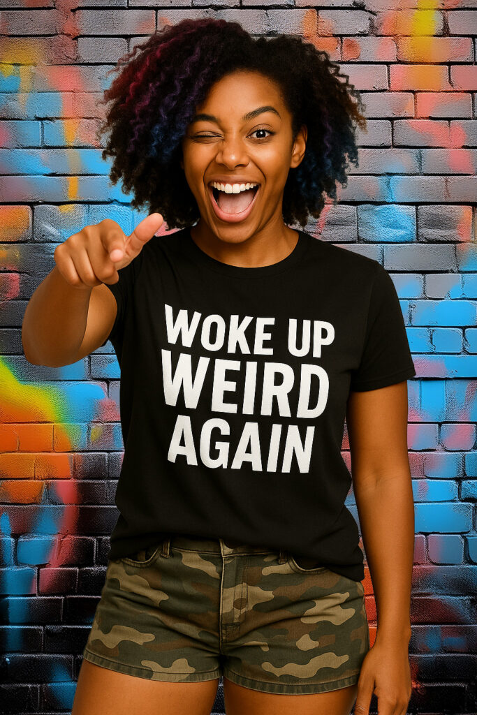 Model white slogan on the black t-shirt graffiti wall