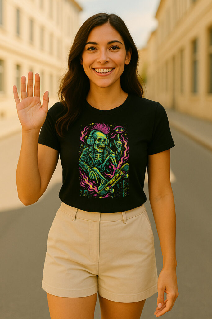 WUWA_E_black-t-shirt_front_SKATEBOARD